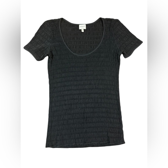 Armani Collezoni Textured Ribbed Scoop Neck T-Shirt in Black Size 10 - Picture 2 of 8